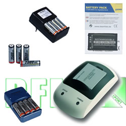 Caricabatterie e batterie Lithium Li-ion per Nikon, Canon, Minolta, Fuji, Olympus, Sony, Casio, Panasonic, Ricoh, Sanyo